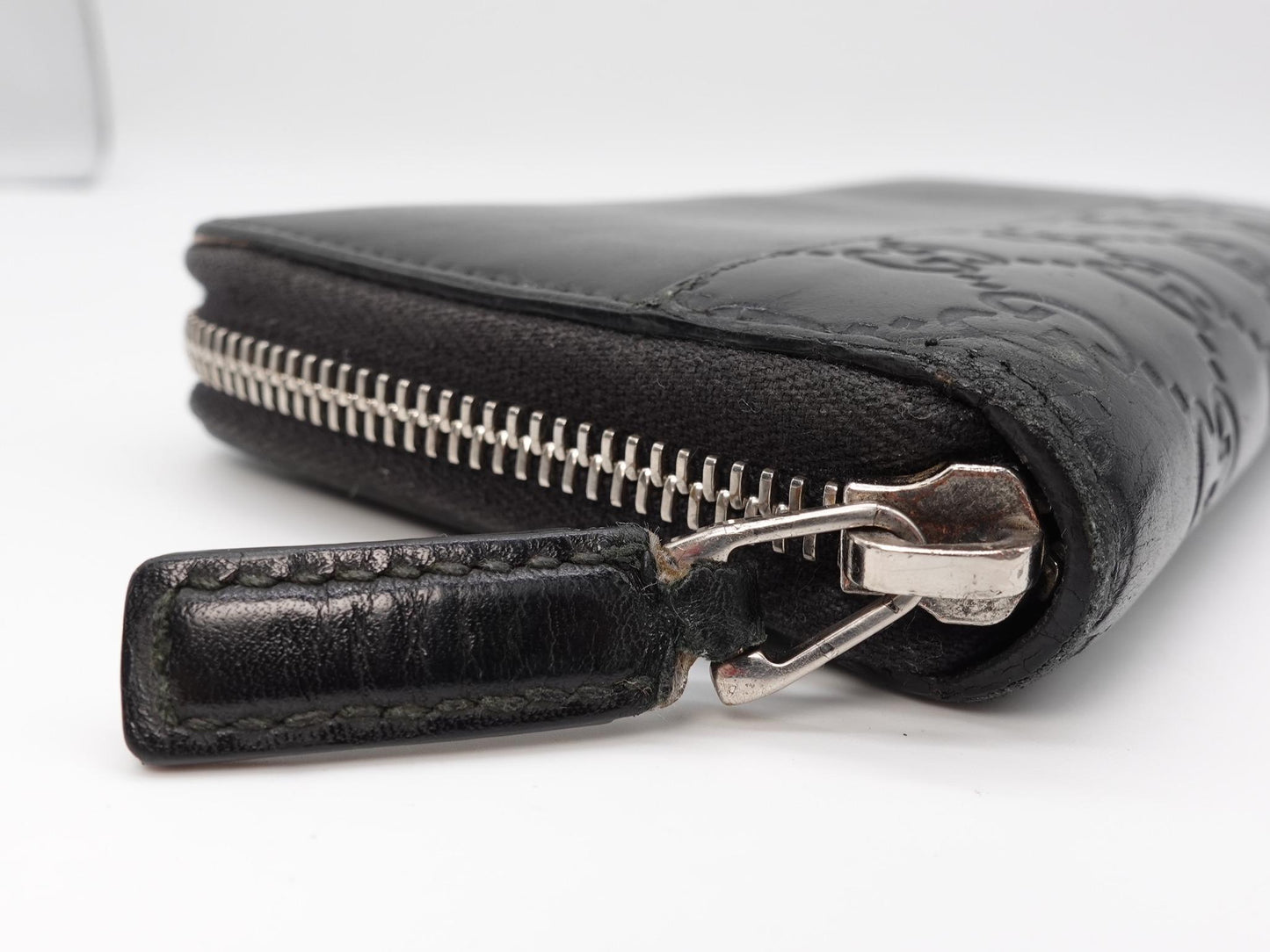 Gucci Black Guccissima Zip Around Long Wallet