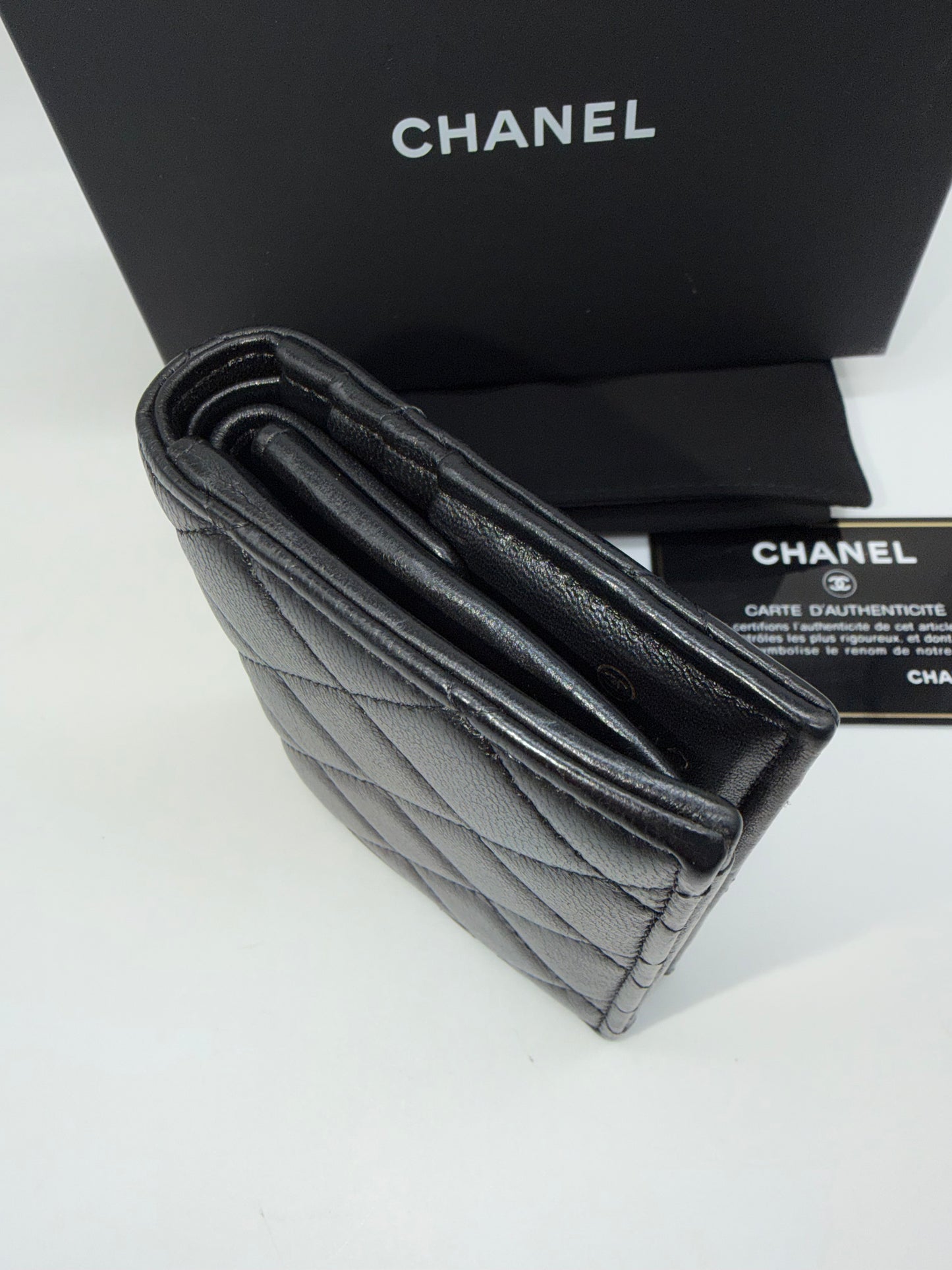 CHANEL Lambskin Small Leather Goods Quilted CC Compact Bifold Wallet