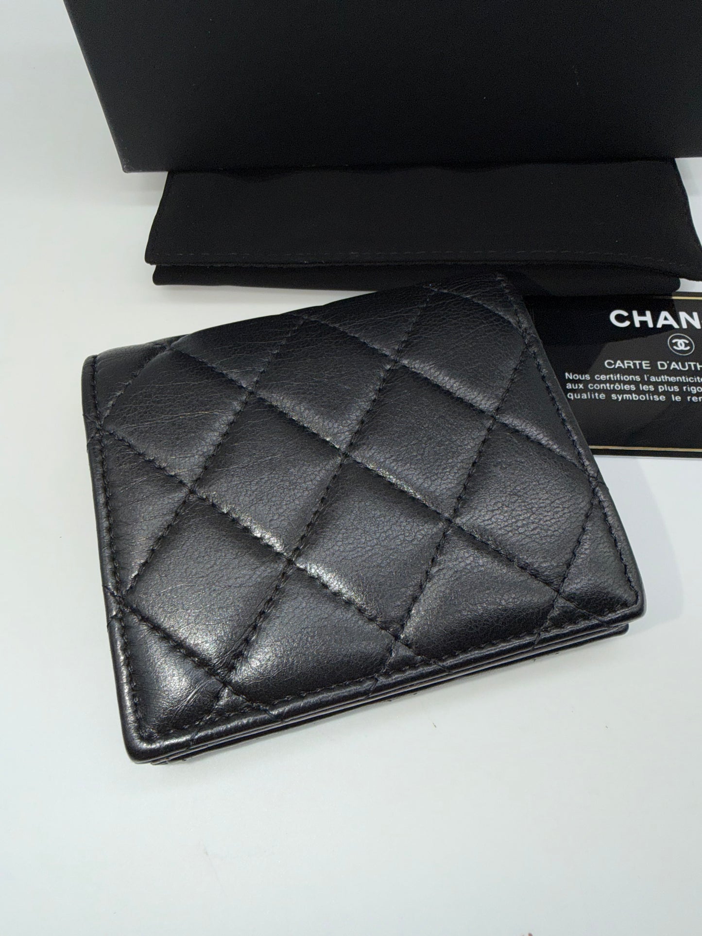 CHANEL Lambskin Small Leather Goods Quilted CC Compact Bifold Wallet