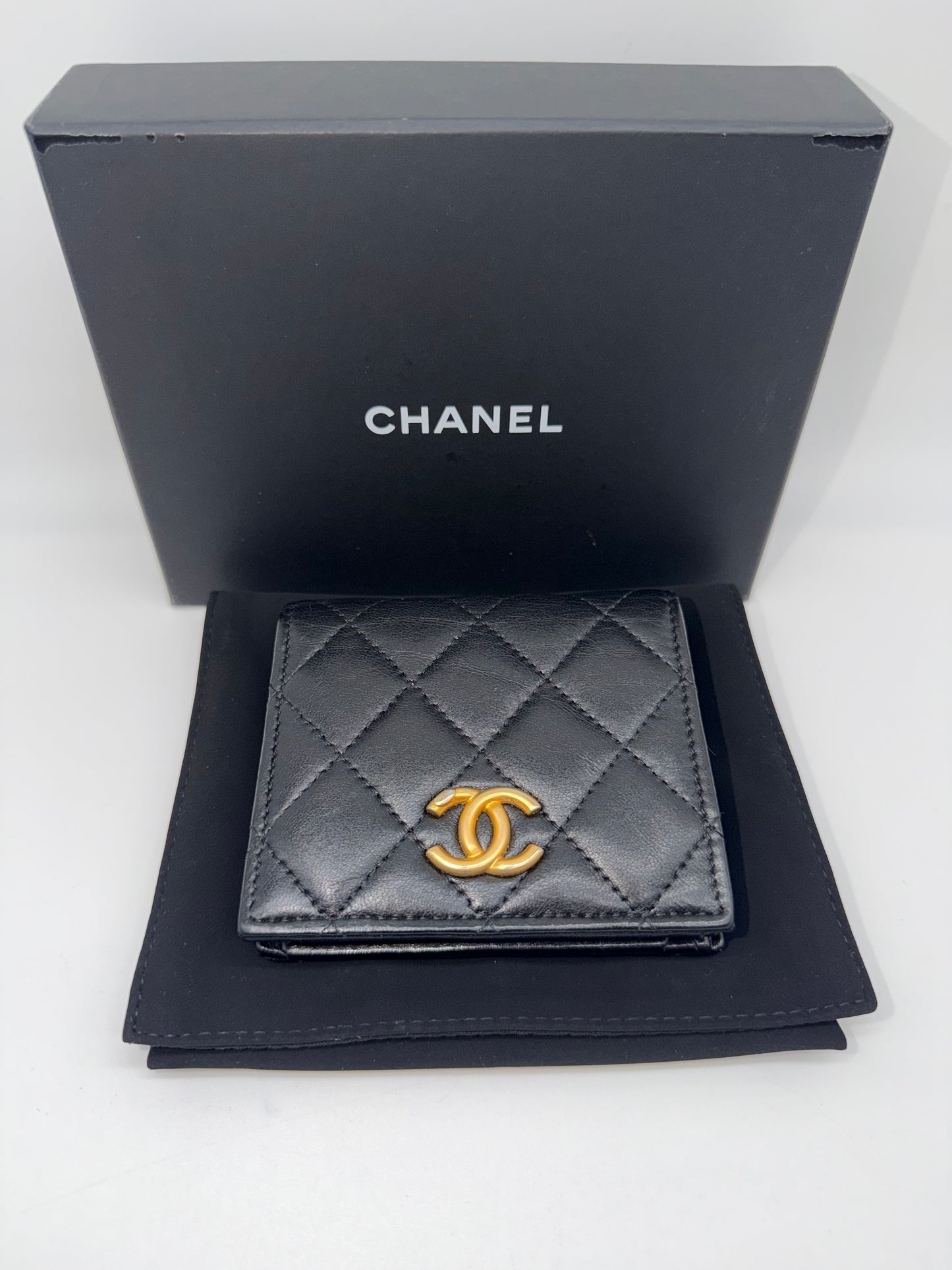 CHANEL Lambskin Small Leather Goods Quilted CC Compact Bifold Wallet
