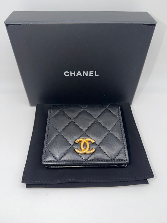 CHANEL Lambskin Small Leather Goods Quilted CC Compact Bifold Wallet