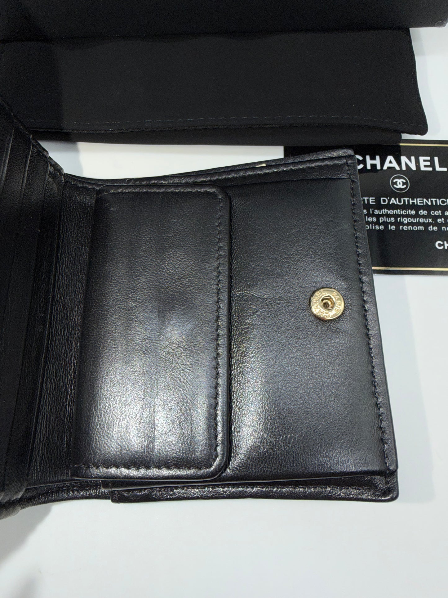 CHANEL Lambskin Small Leather Goods Quilted CC Compact Bifold Wallet