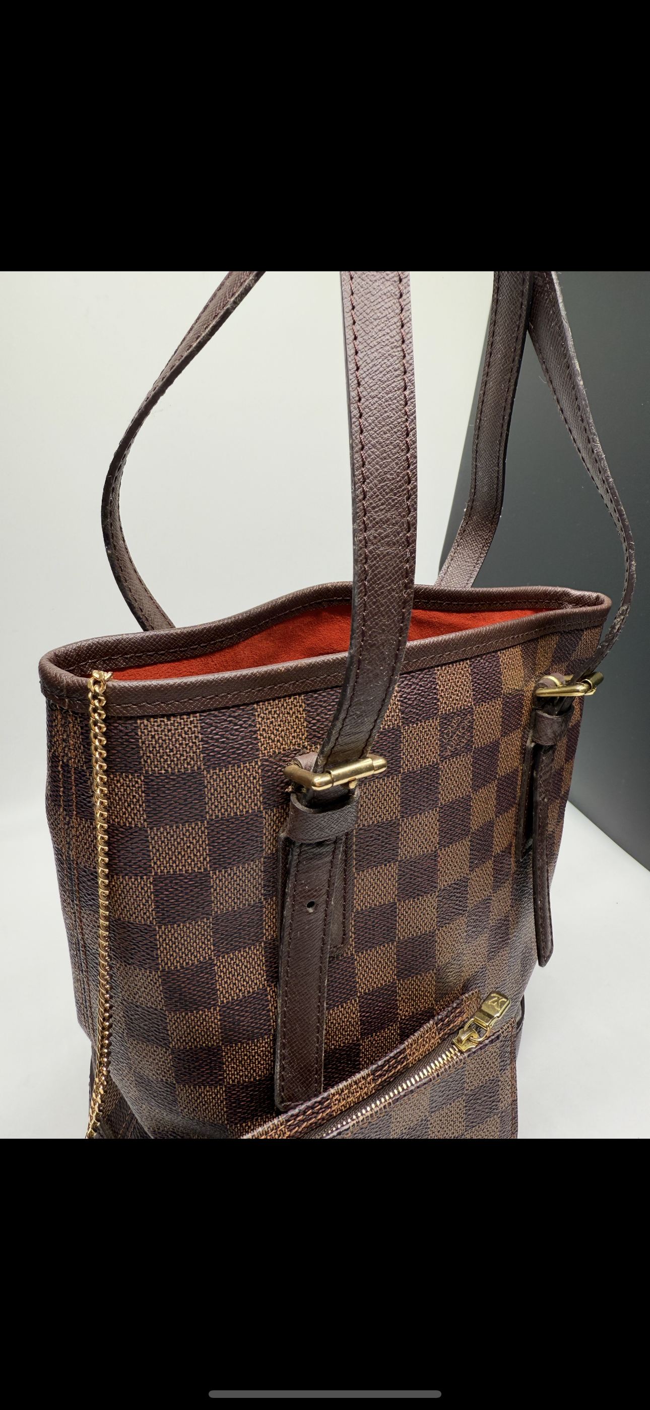 Damier Ebene Bucket Bag Marais with Pouch