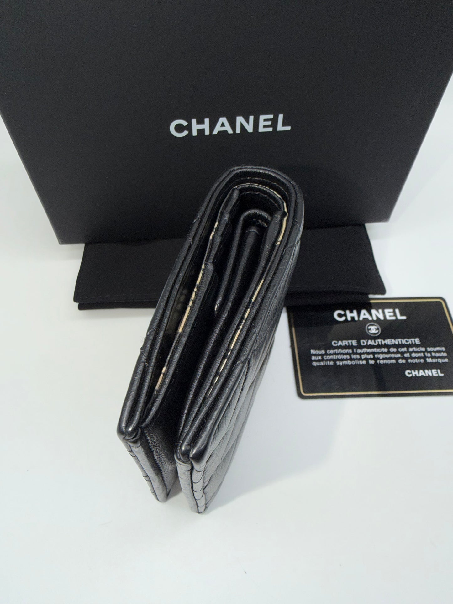CHANEL Lambskin Small Leather Goods Quilted CC Compact Bifold Wallet