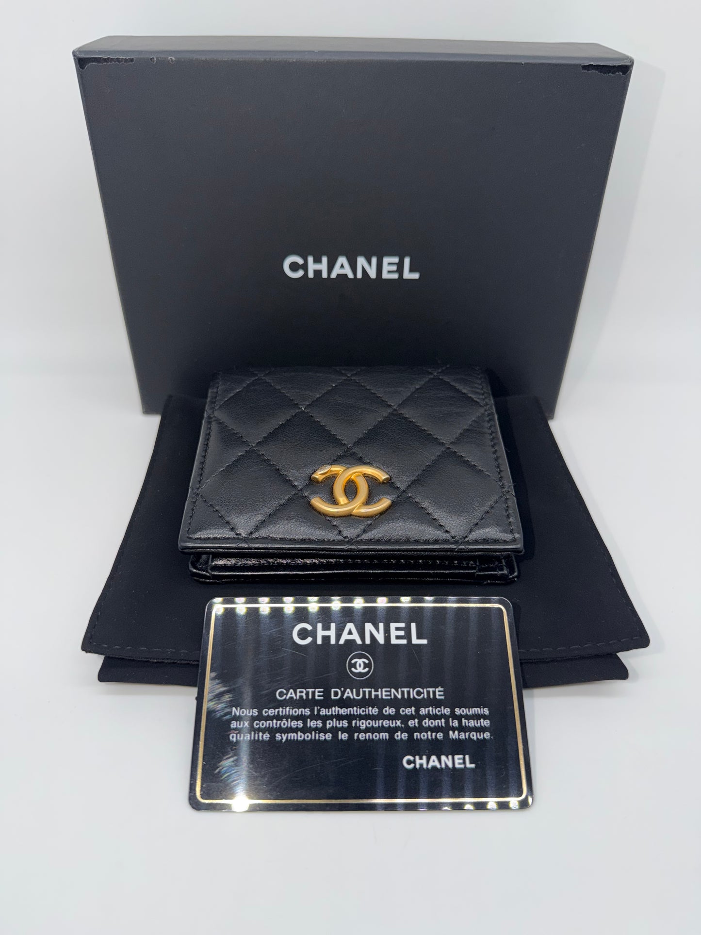 CHANEL Lambskin Small Leather Goods Quilted CC Compact Bifold Wallet