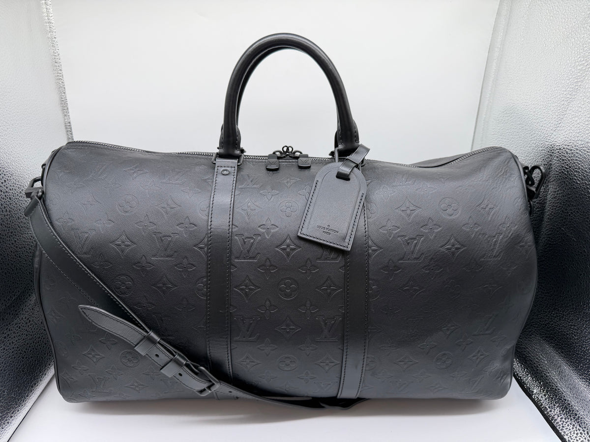 Louis Vuitton Black Shadow Leather Keepall 50 Bandouliere