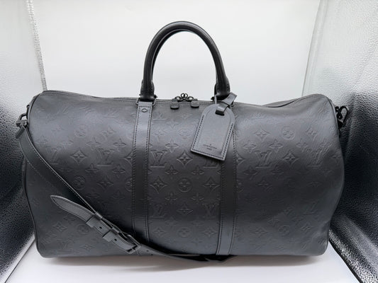 Louis Vuitton Black Shadow Leather Keepall 50 Bandouliere