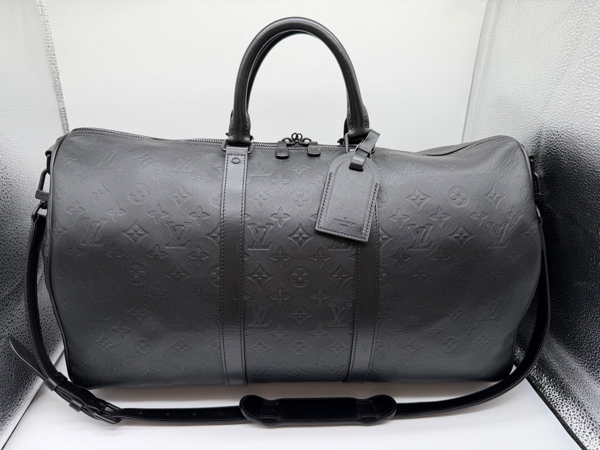 Louis Vuitton Black Shadow Leather Keepall 50 Bandouliere