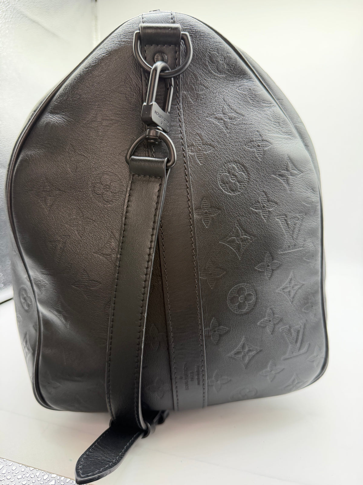 Louis Vuitton Black Shadow Leather Keepall 50 Bandouliere
