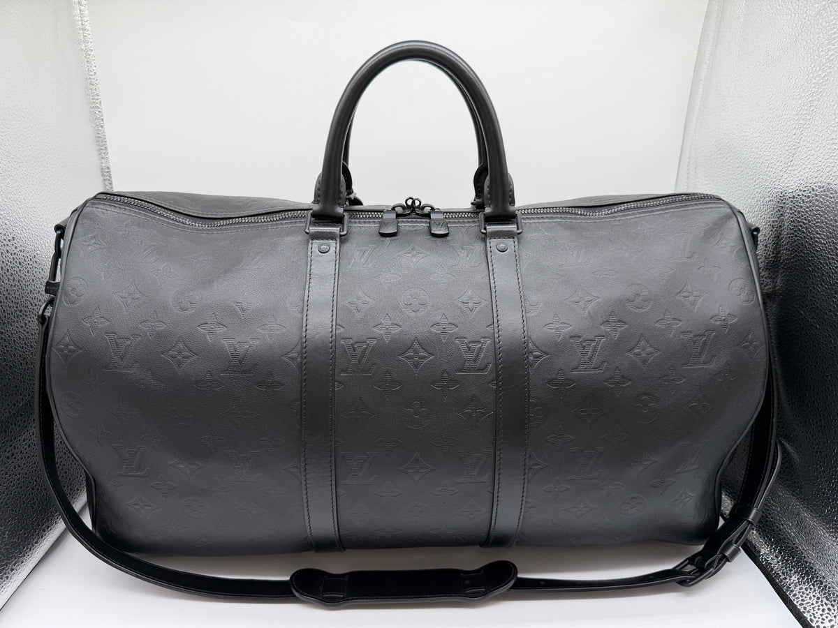 Louis Vuitton Black Shadow Leather Keepall 50 Bandouliere