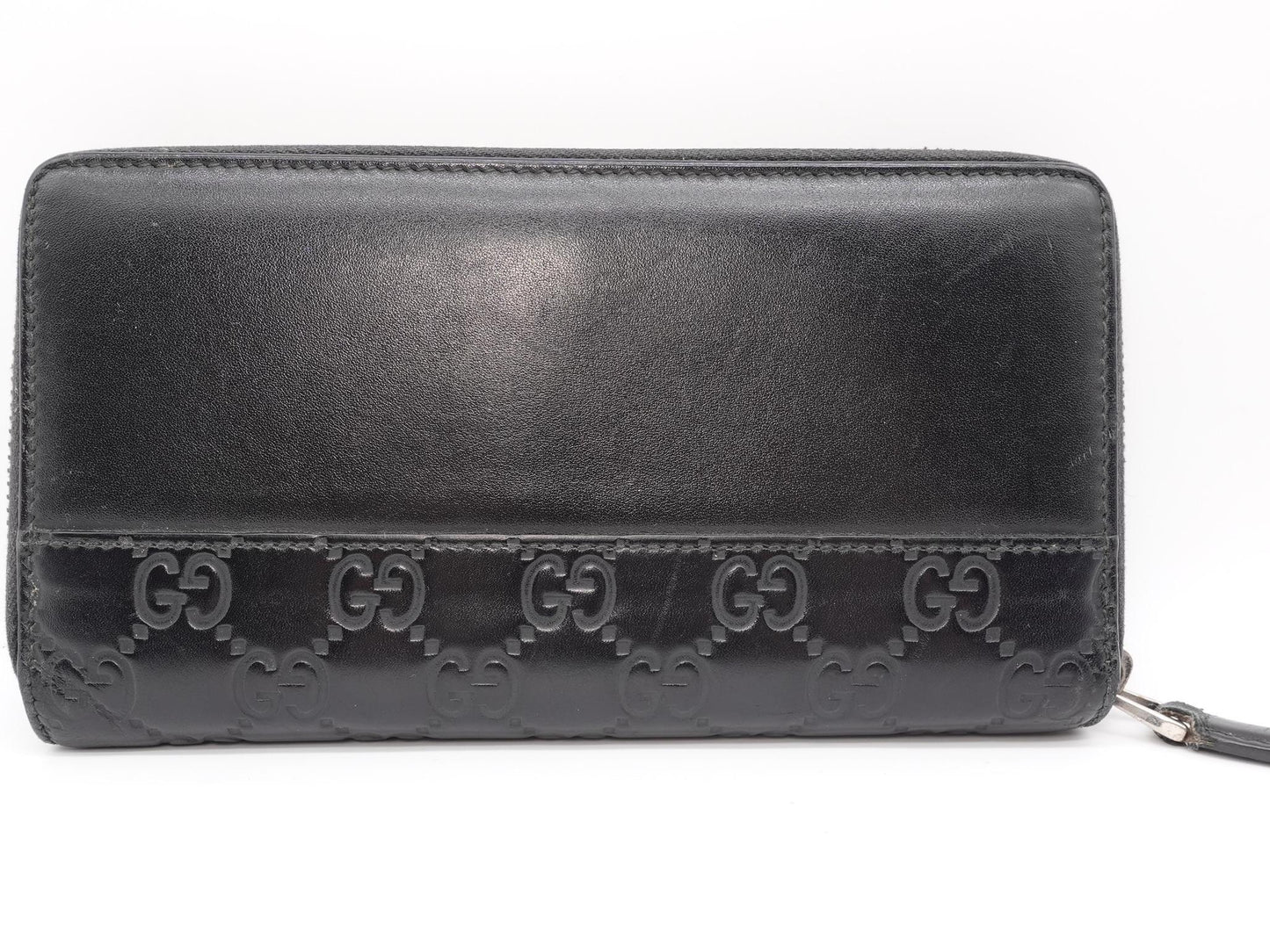 Gucci Black Guccissima Zip Around Long Wallet