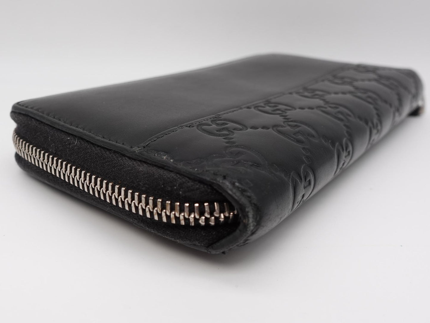 Gucci Black Guccissima Zip Around Long Wallet