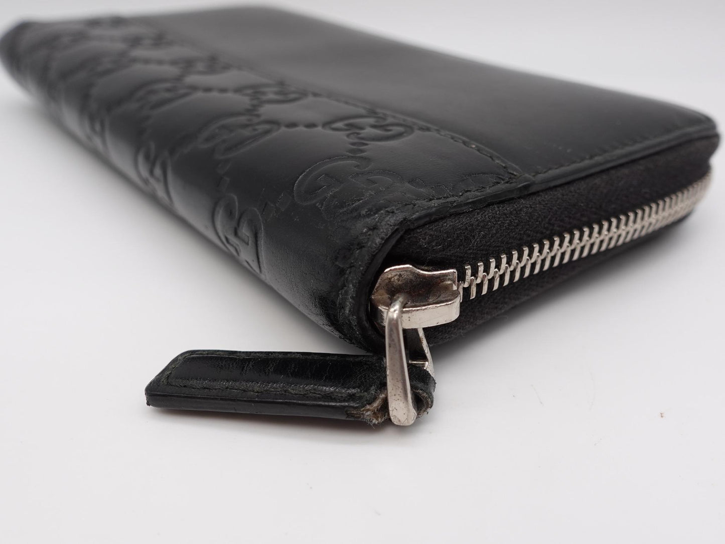 Gucci Black Guccissima Zip Around Long Wallet