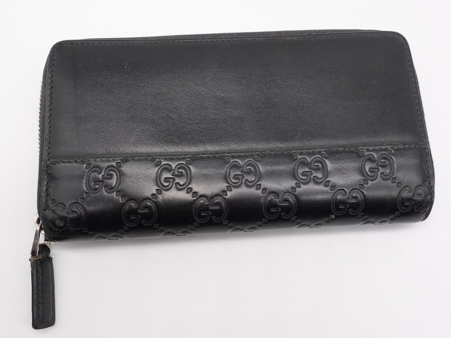 Gucci Black Guccissima Zip Around Long Wallet