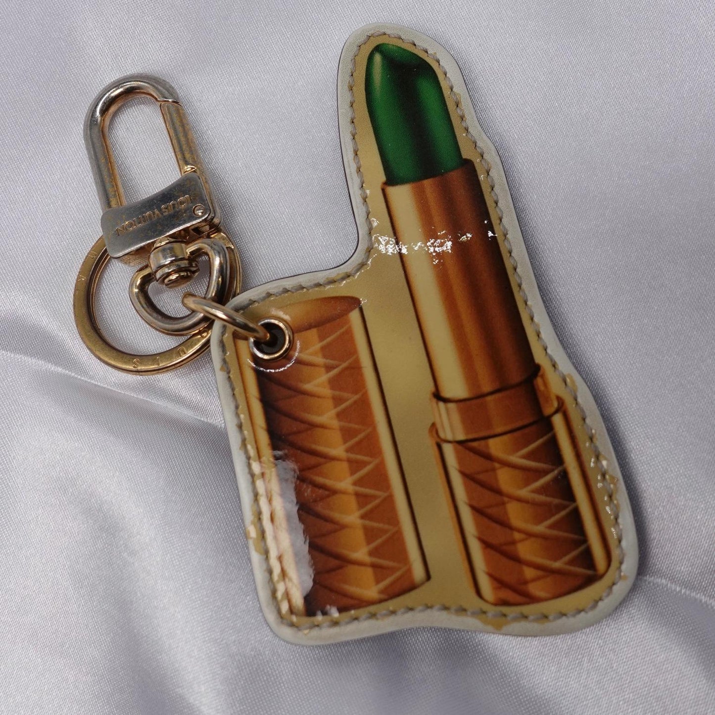 Limited Edition White Vernis Leather Lipstick Stickers Key Holder and Bag Charm